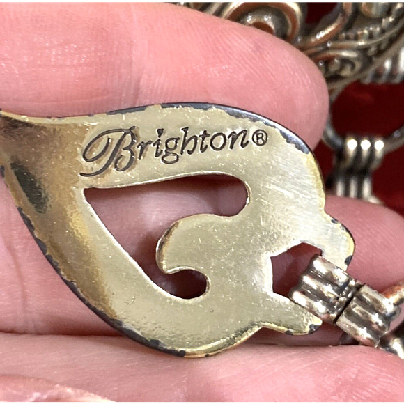 Brighton Silvertone Chain Belt Double Rope Textured Heart Tassel Size M Designer - Picture 5 of 12